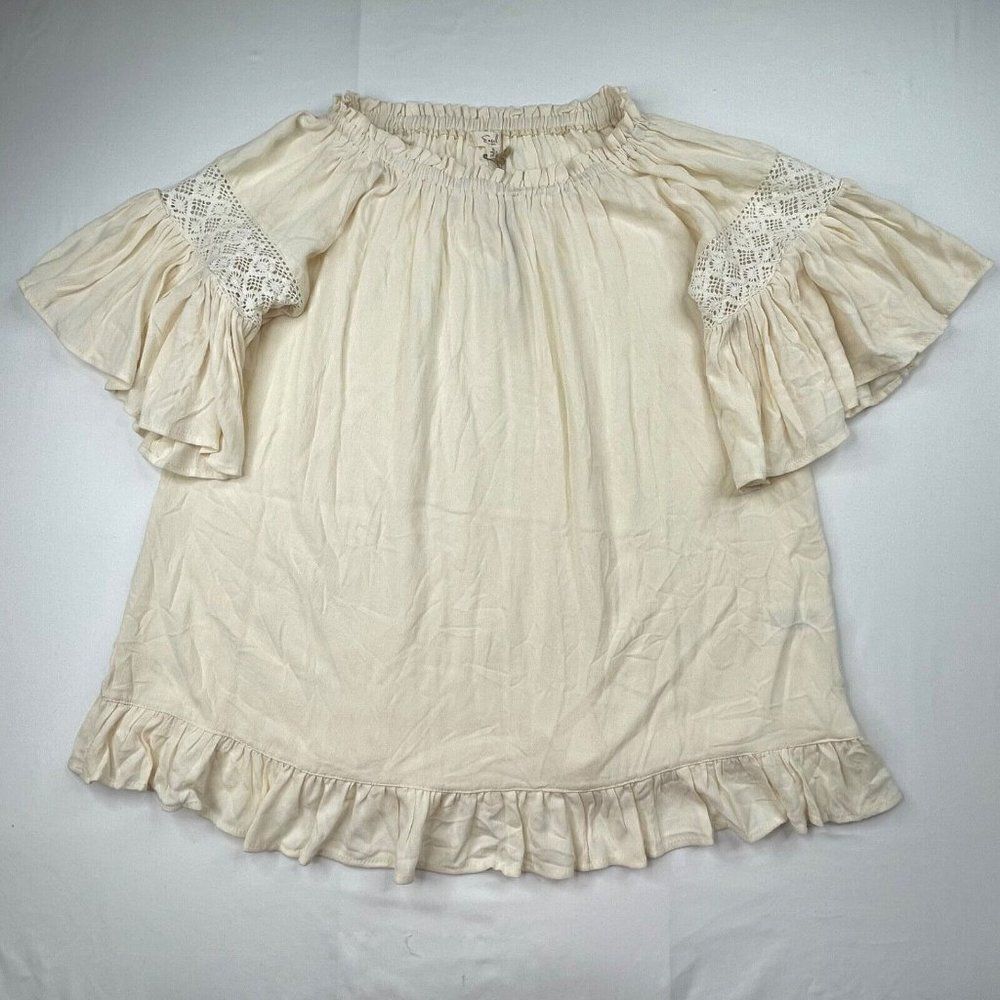 Anthropologie Easel Ivory Cream Off Shoulder Crotchet Sleeve Boho Tunic NEW - Picture 1 of 7